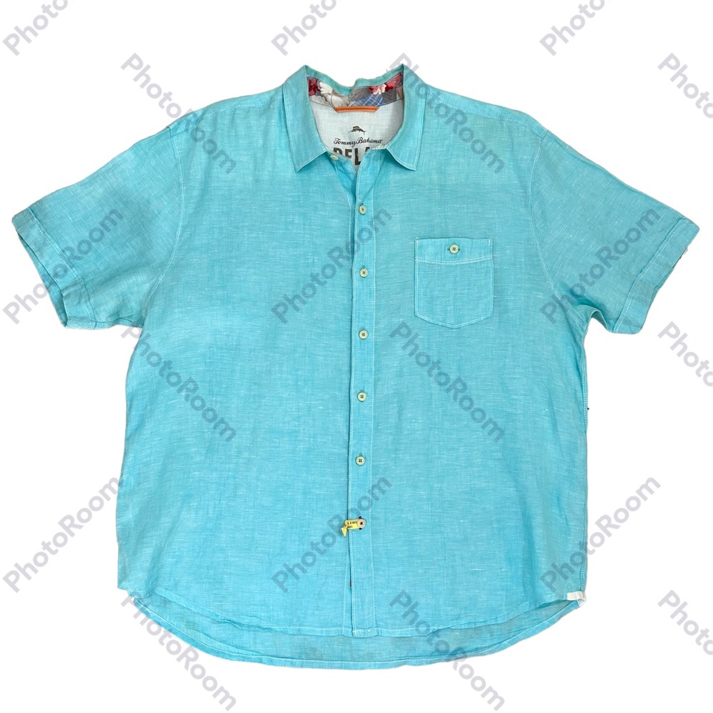 Tommy Bahama Relax linen light blue shirt sleeve top size XL